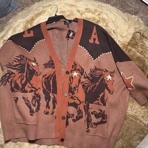 Dressed in LALA Brown Horse Print Cardigan